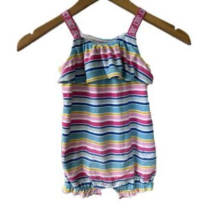 Juicy Couture Baby Girl Terry Multicolor Stripe Tank Snap Romper Playsuit 24M